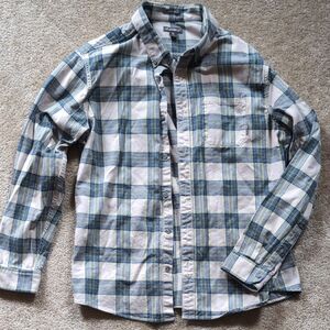 Eddie Bauer Men's White and Blue Plaid Shirt
